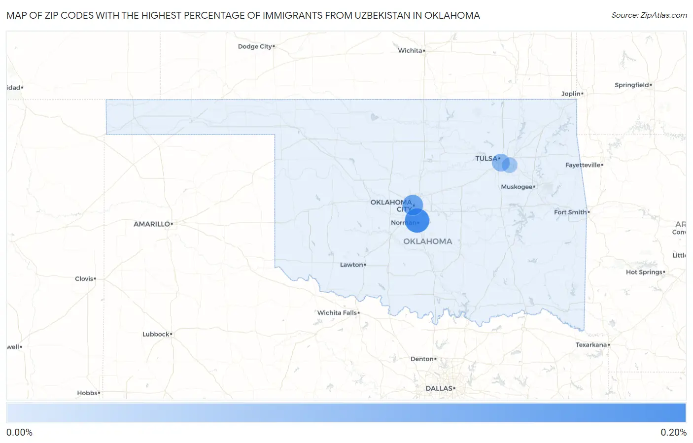 Zip Codes with the Highest Percentage of Immigrants from Uzbekistan in Oklahoma Map