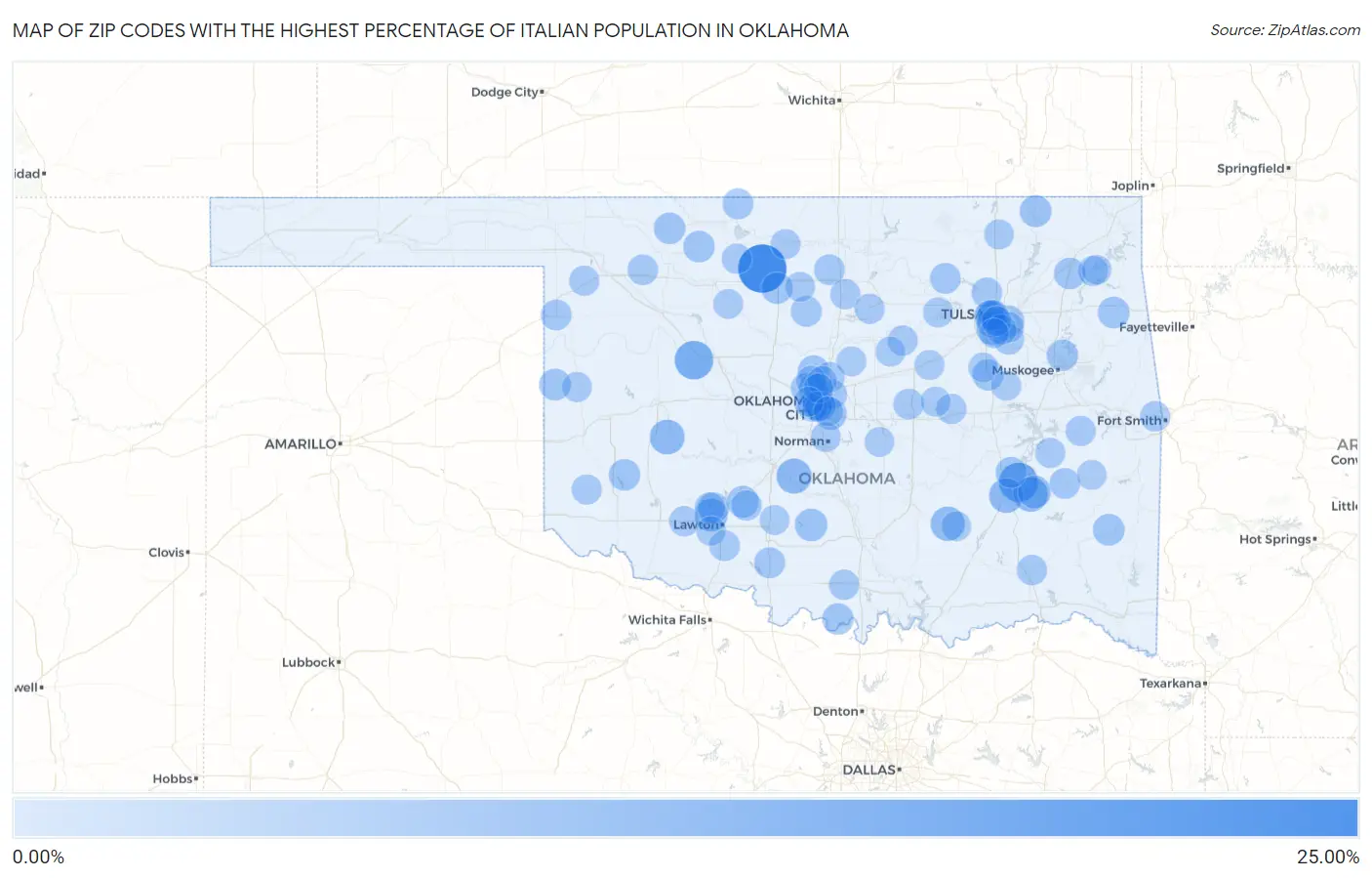 Zip Codes with the Highest Percentage of Italian Population in Oklahoma Map