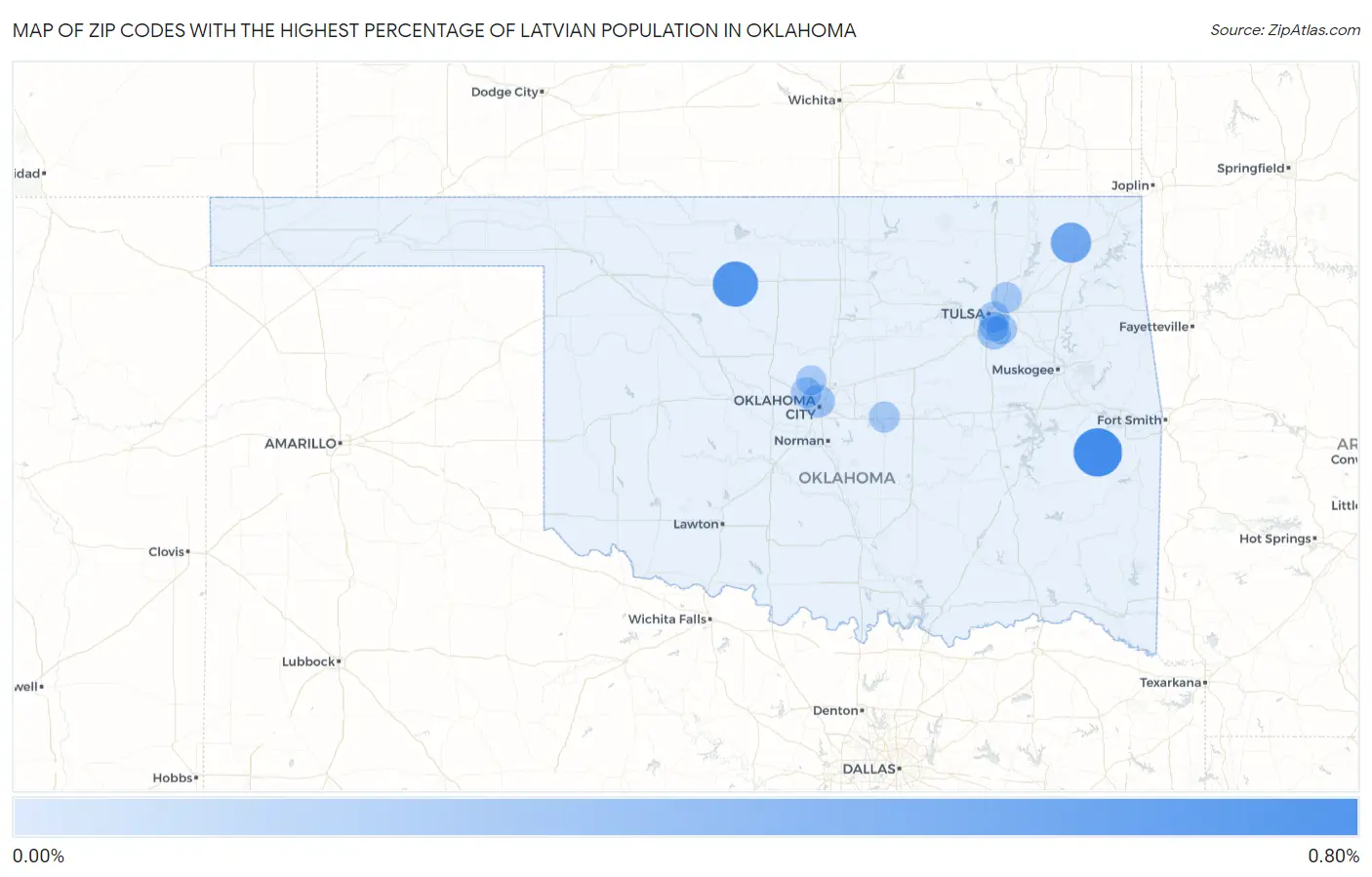 Zip Codes with the Highest Percentage of Latvian Population in Oklahoma Map