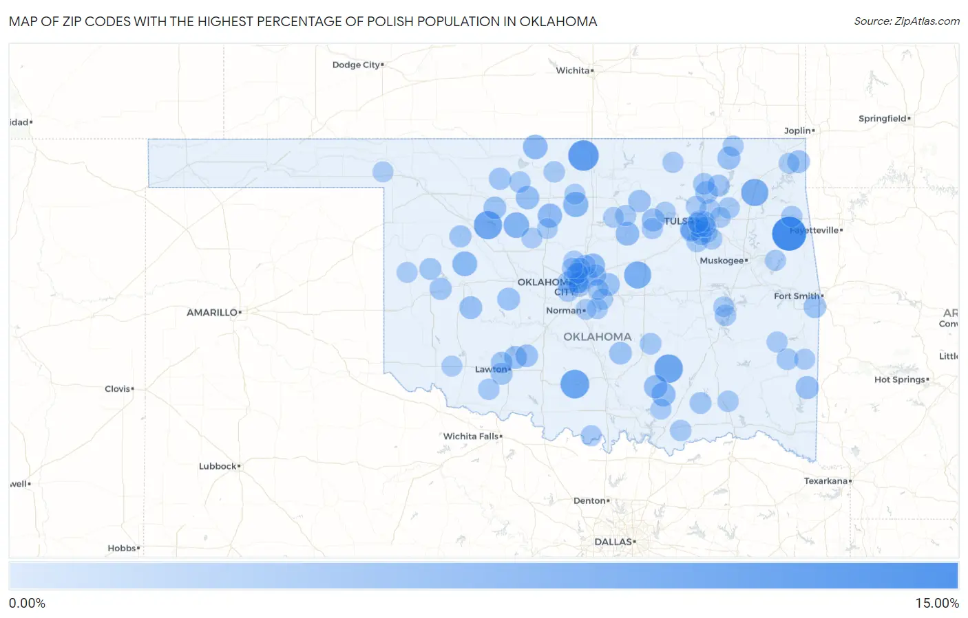 Zip Codes with the Highest Percentage of Polish Population in Oklahoma Map