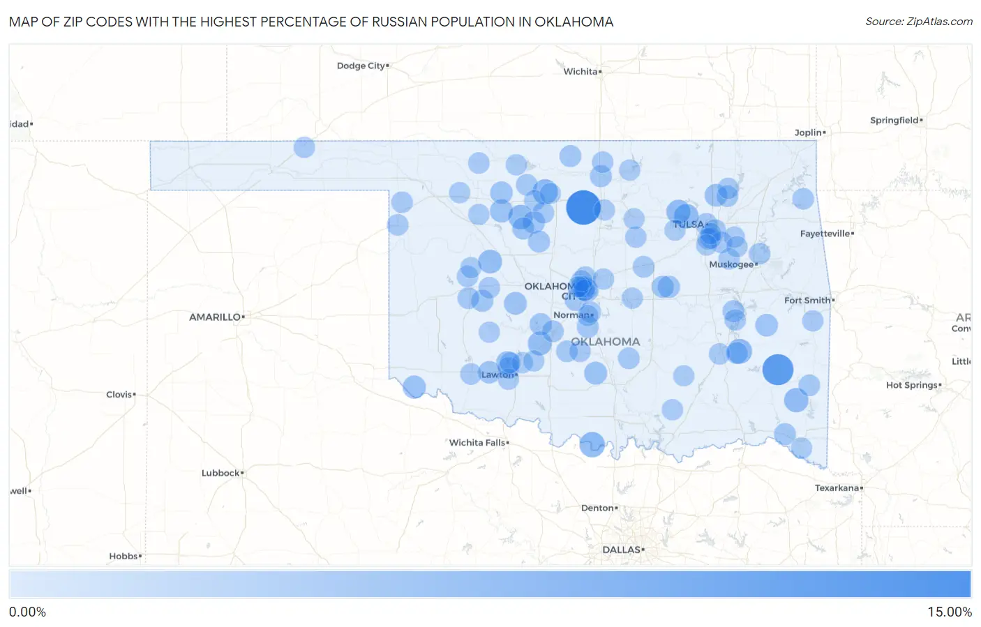 Zip Codes with the Highest Percentage of Russian Population in Oklahoma Map