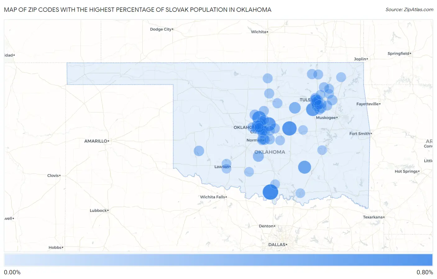 Zip Codes with the Highest Percentage of Slovak Population in Oklahoma Map