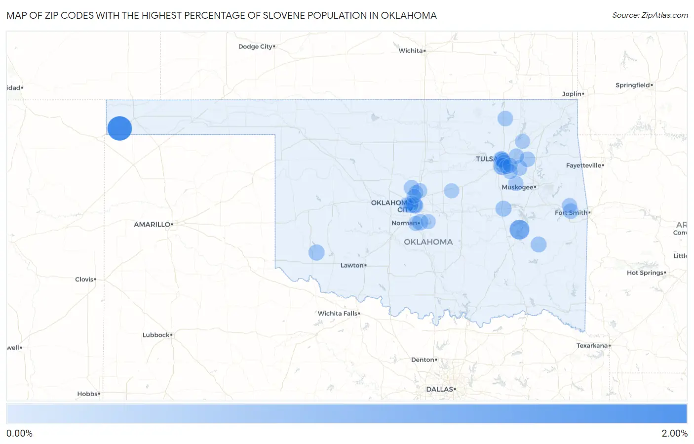 Zip Codes with the Highest Percentage of Slovene Population in Oklahoma Map