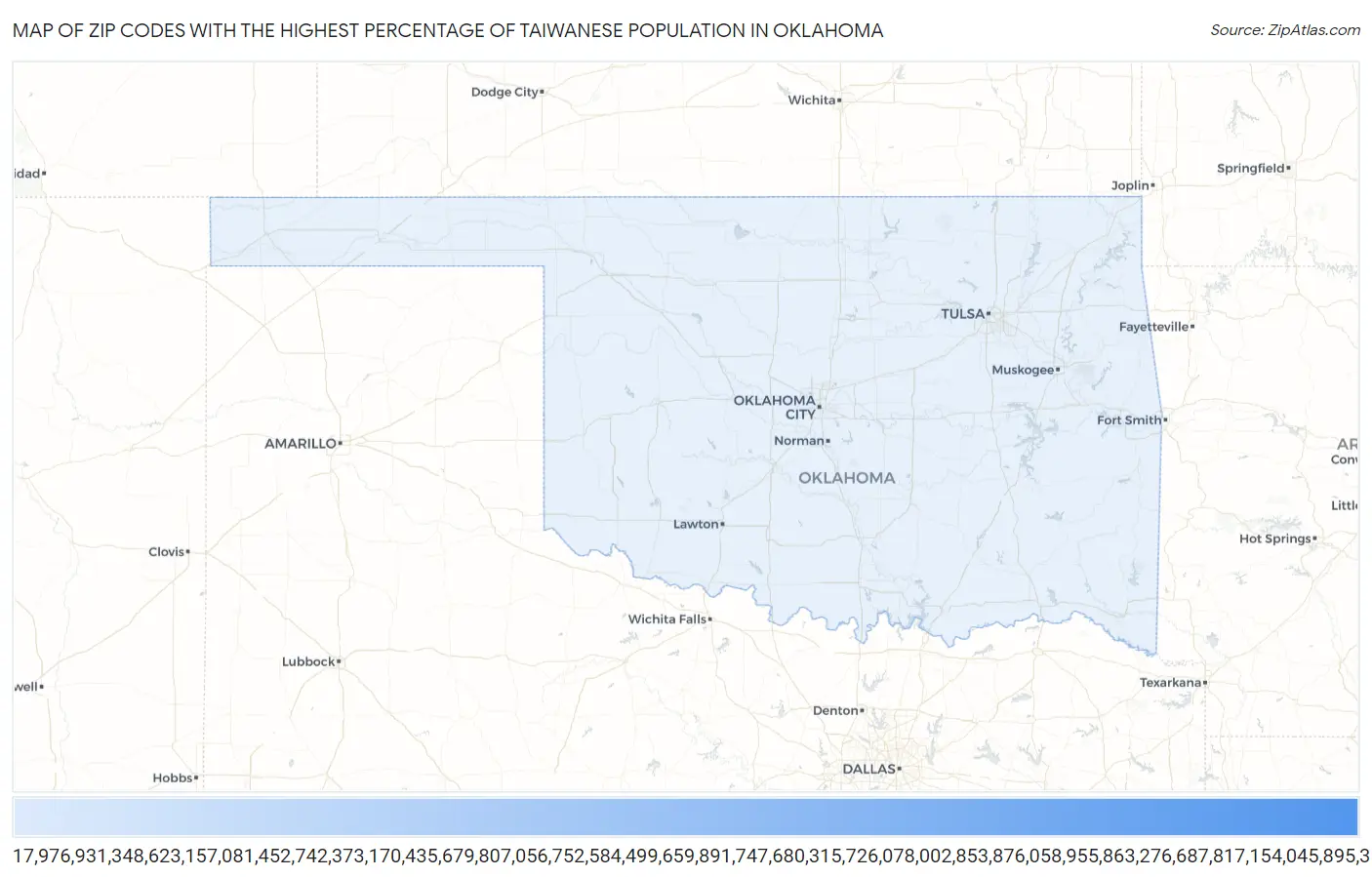 Zip Codes with the Highest Percentage of Taiwanese Population in Oklahoma Map