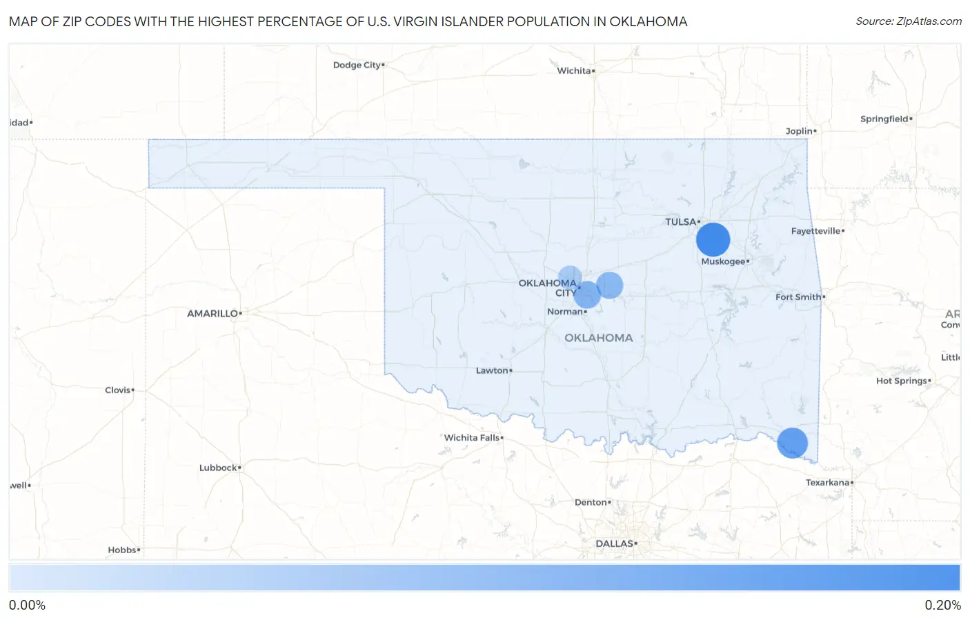 Zip Codes with the Highest Percentage of U.S. Virgin Islander Population in Oklahoma Map