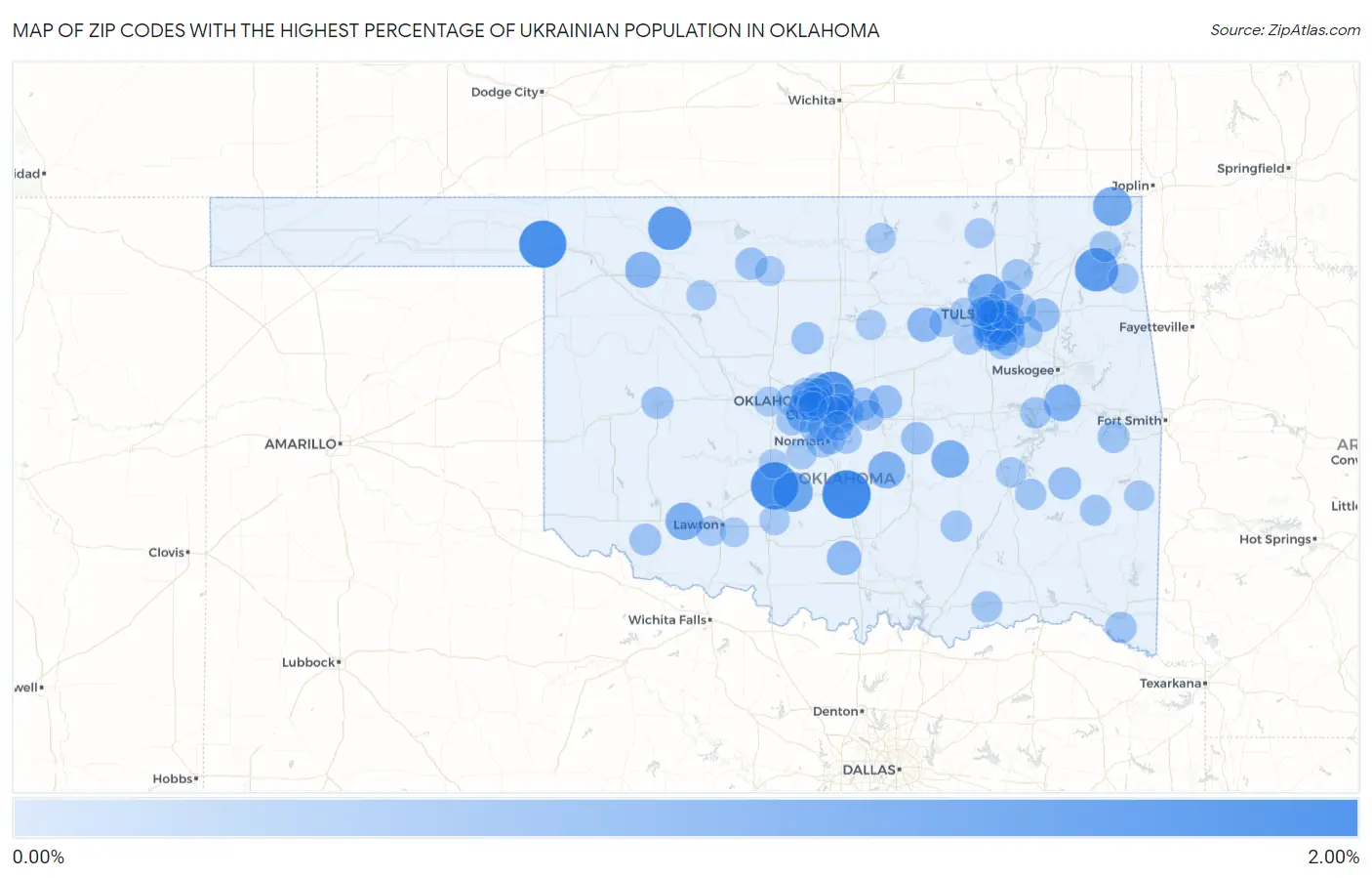 Zip Codes with the Highest Percentage of Ukrainian Population in Oklahoma Map