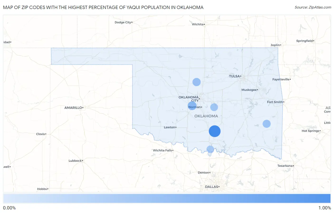 Zip Codes with the Highest Percentage of Yaqui Population in Oklahoma Map