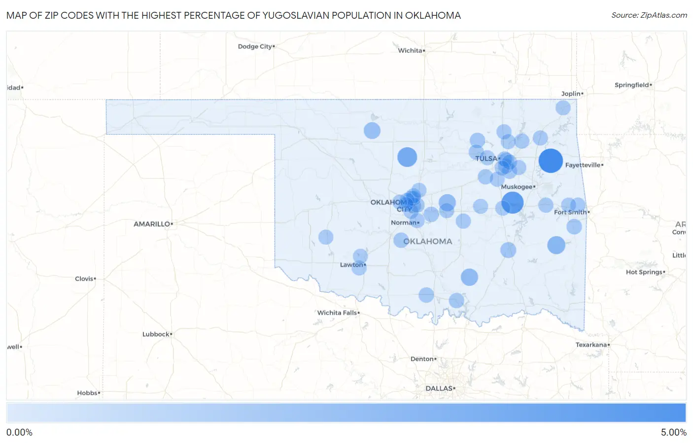 Zip Codes with the Highest Percentage of Yugoslavian Population in Oklahoma Map