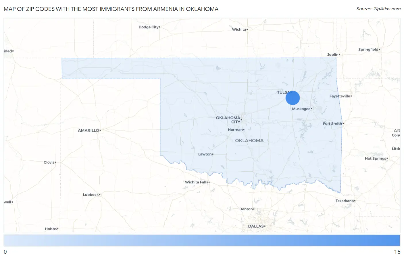 Zip Codes with the Most Immigrants from Armenia in Oklahoma Map