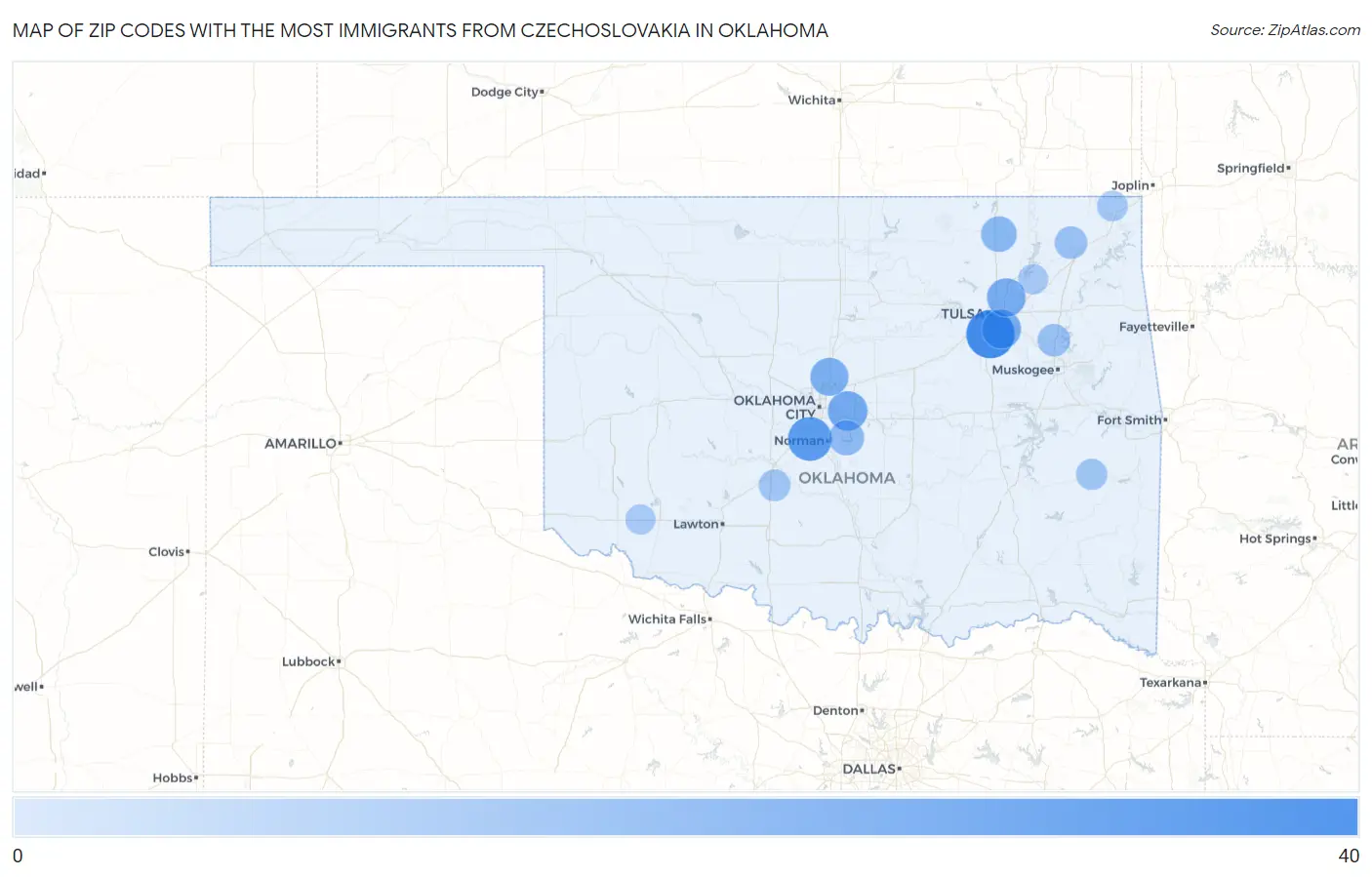 Zip Codes with the Most Immigrants from Czechoslovakia in Oklahoma Map