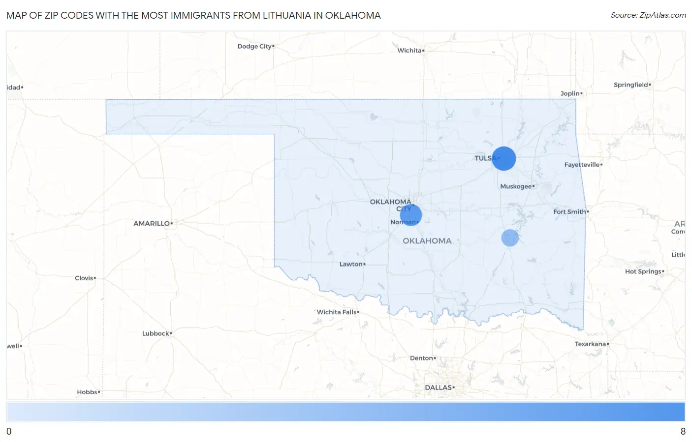 Zip Codes with the Most Immigrants from Lithuania in Oklahoma Map