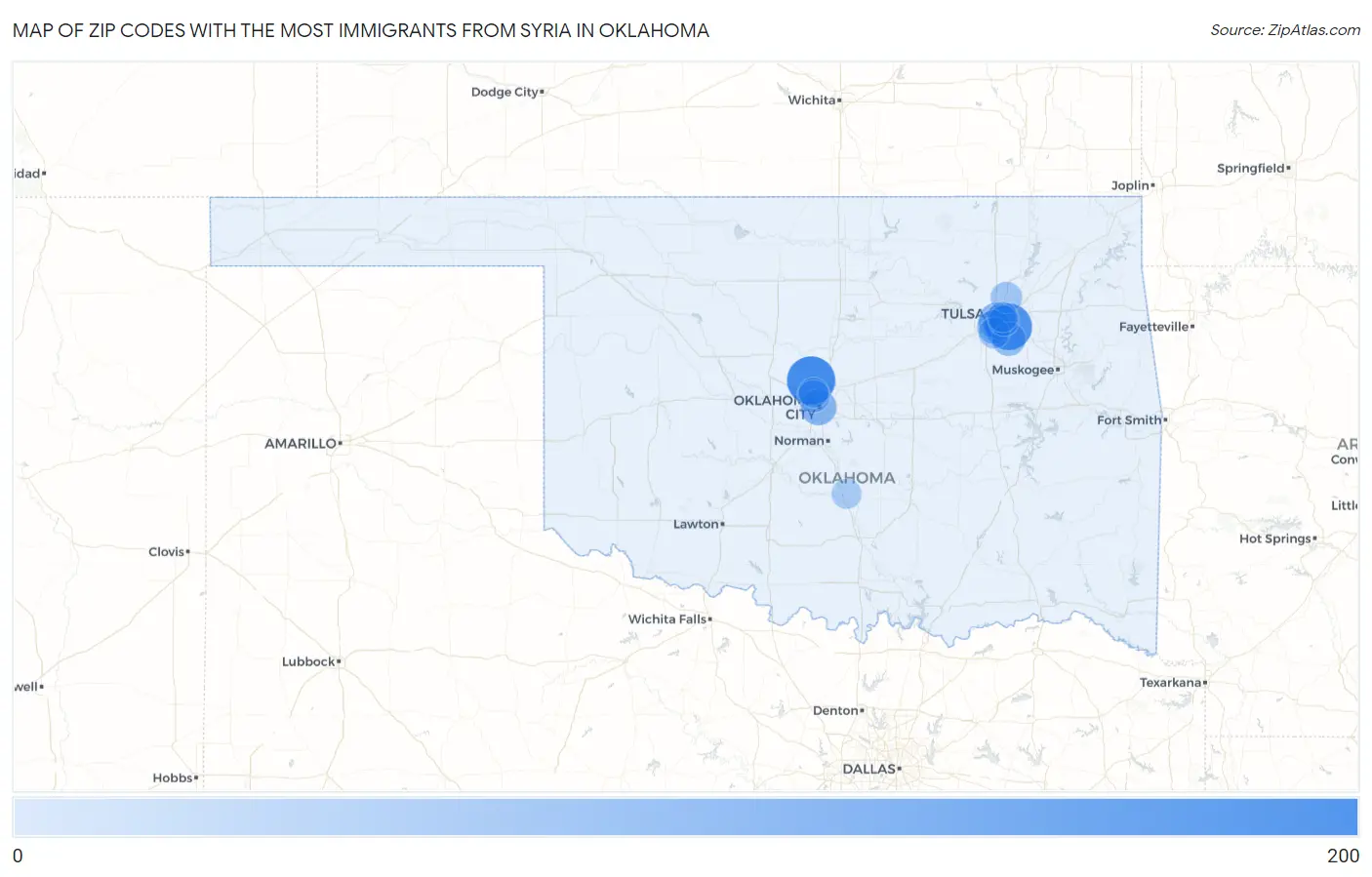 Zip Codes with the Most Immigrants from Syria in Oklahoma Map