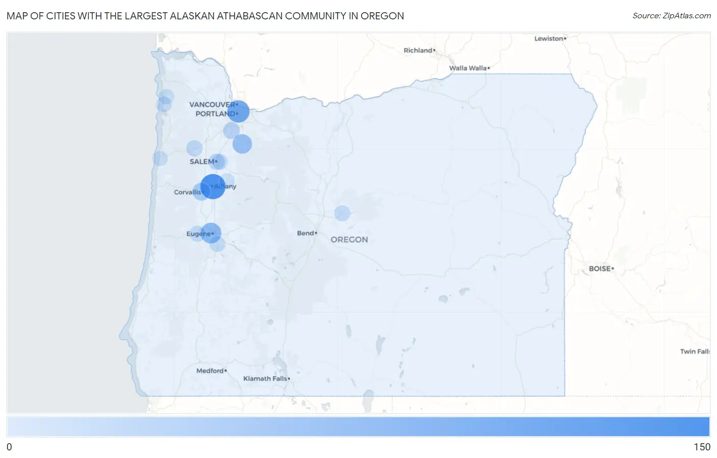 Cities with the Largest Alaskan Athabascan Community in Oregon Map