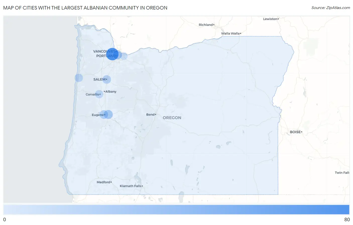 Cities with the Largest Albanian Community in Oregon Map