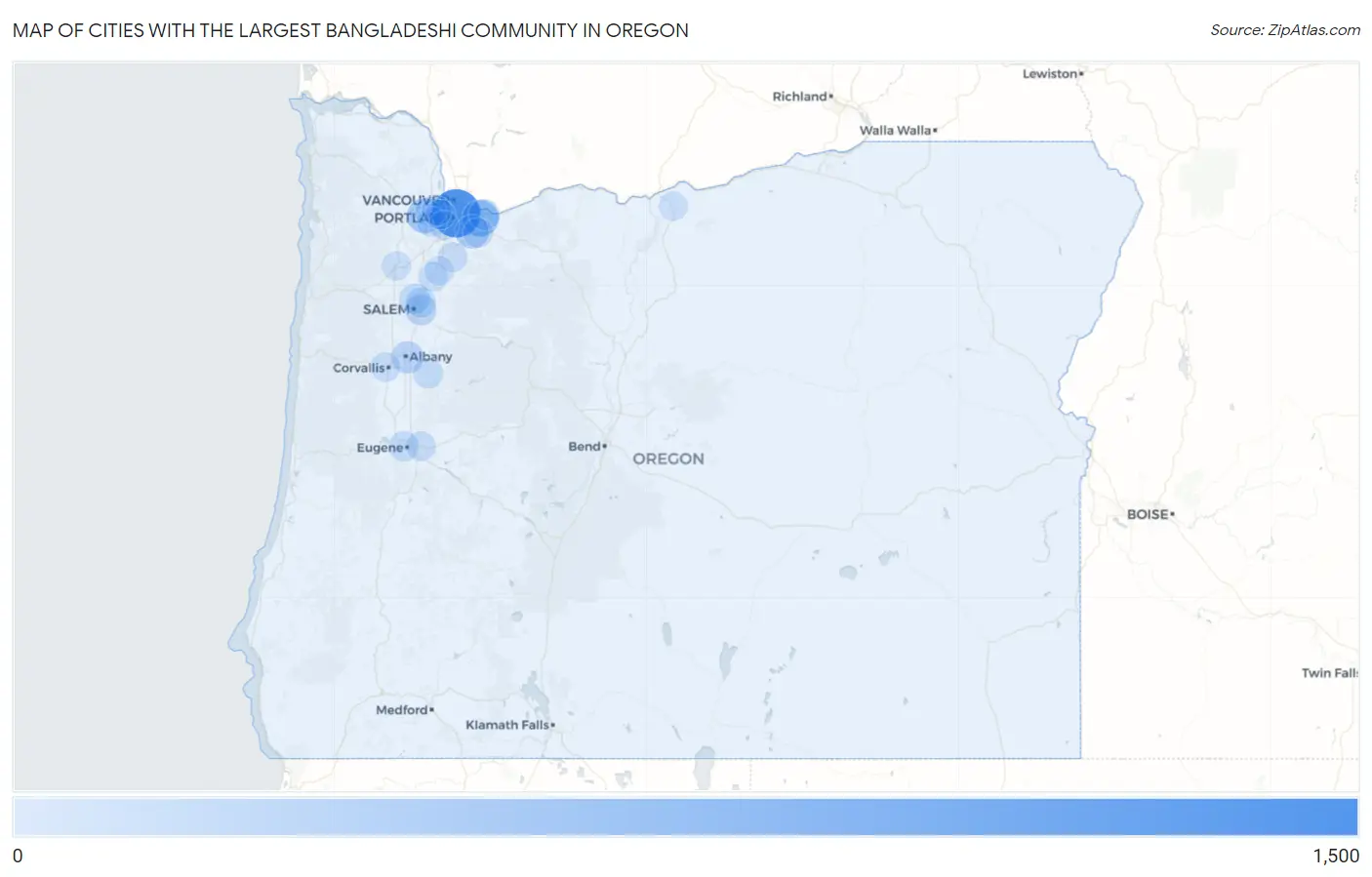 Cities with the Largest Bangladeshi Community in Oregon Map