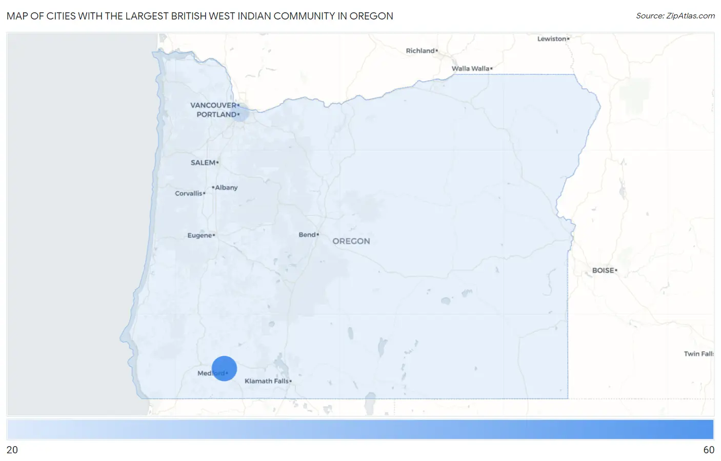 Cities with the Largest British West Indian Community in Oregon Map