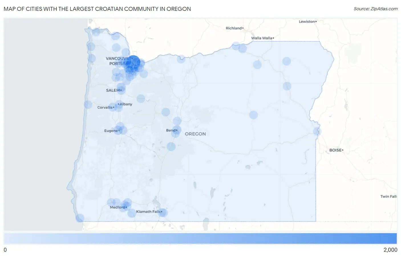 Cities with the Largest Croatian Community in Oregon Map