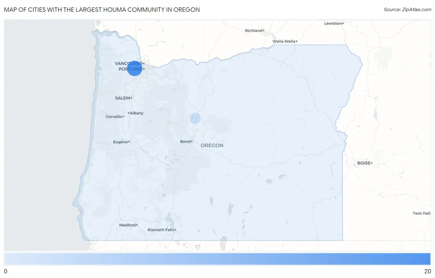 Cities with the Largest Houma Community in Oregon Map