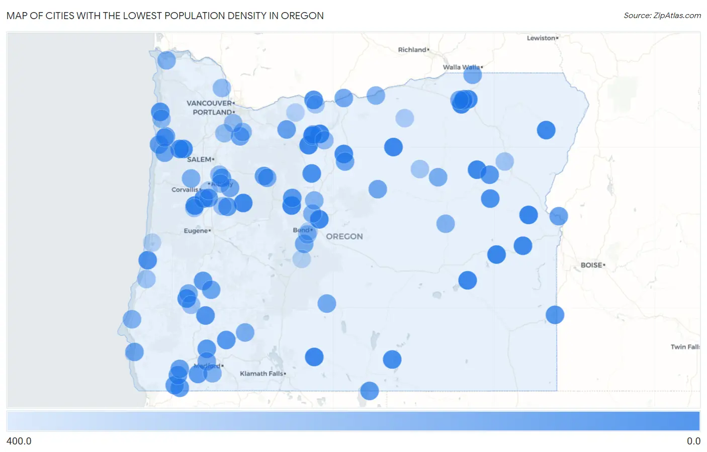 Cities with the Lowest Population Density in Oregon Map