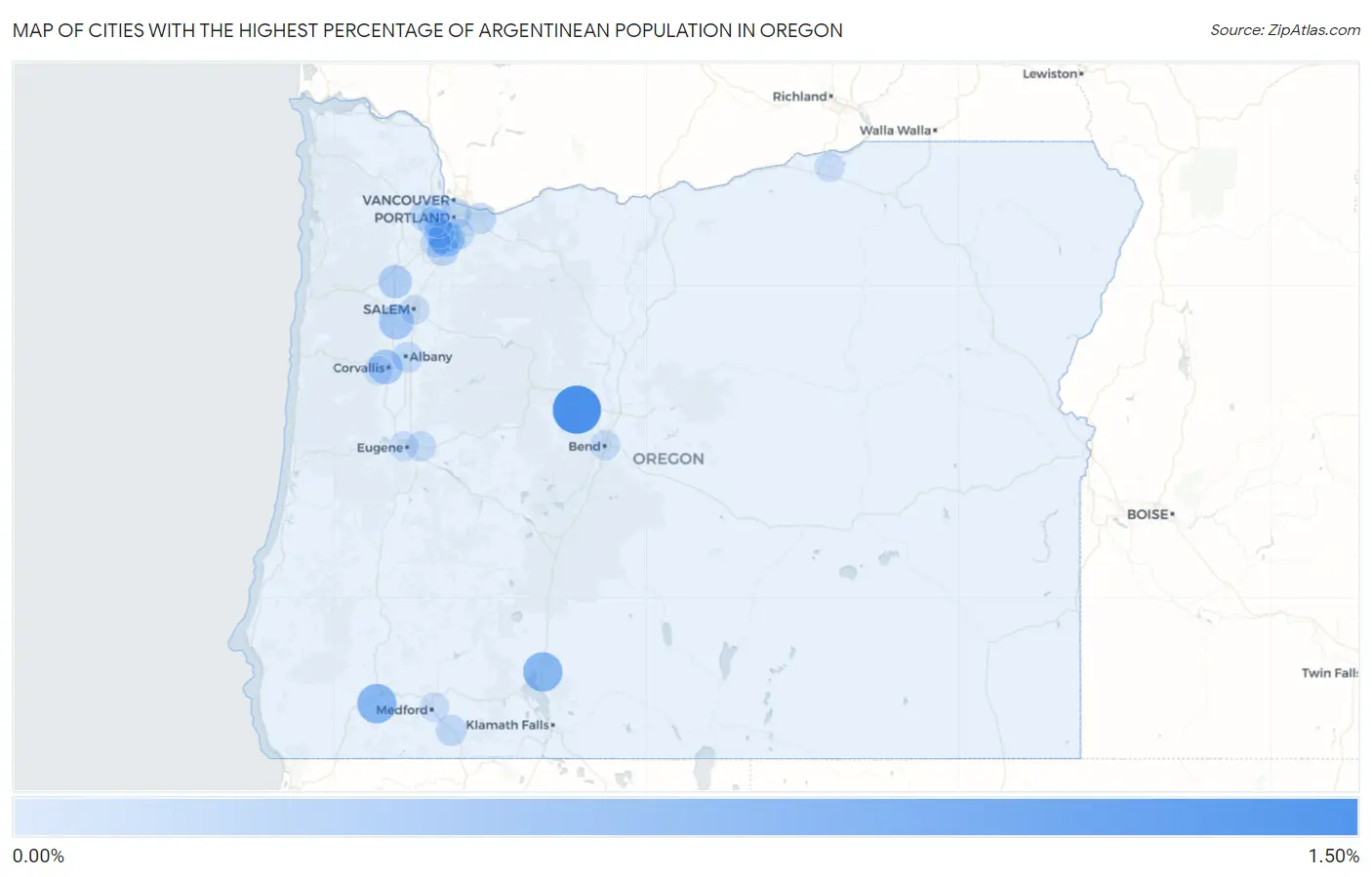 Cities with the Highest Percentage of Argentinean Population in Oregon Map
