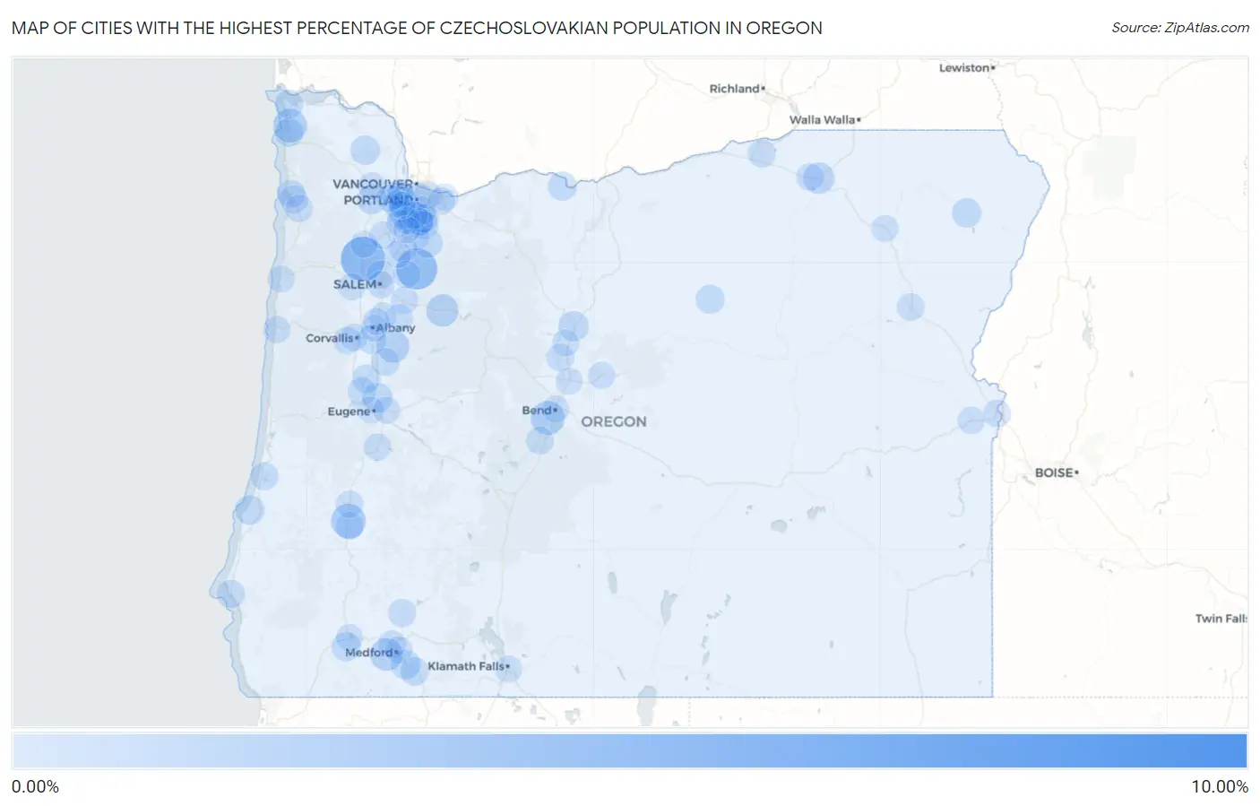 Cities with the Highest Percentage of Czechoslovakian Population in Oregon Map