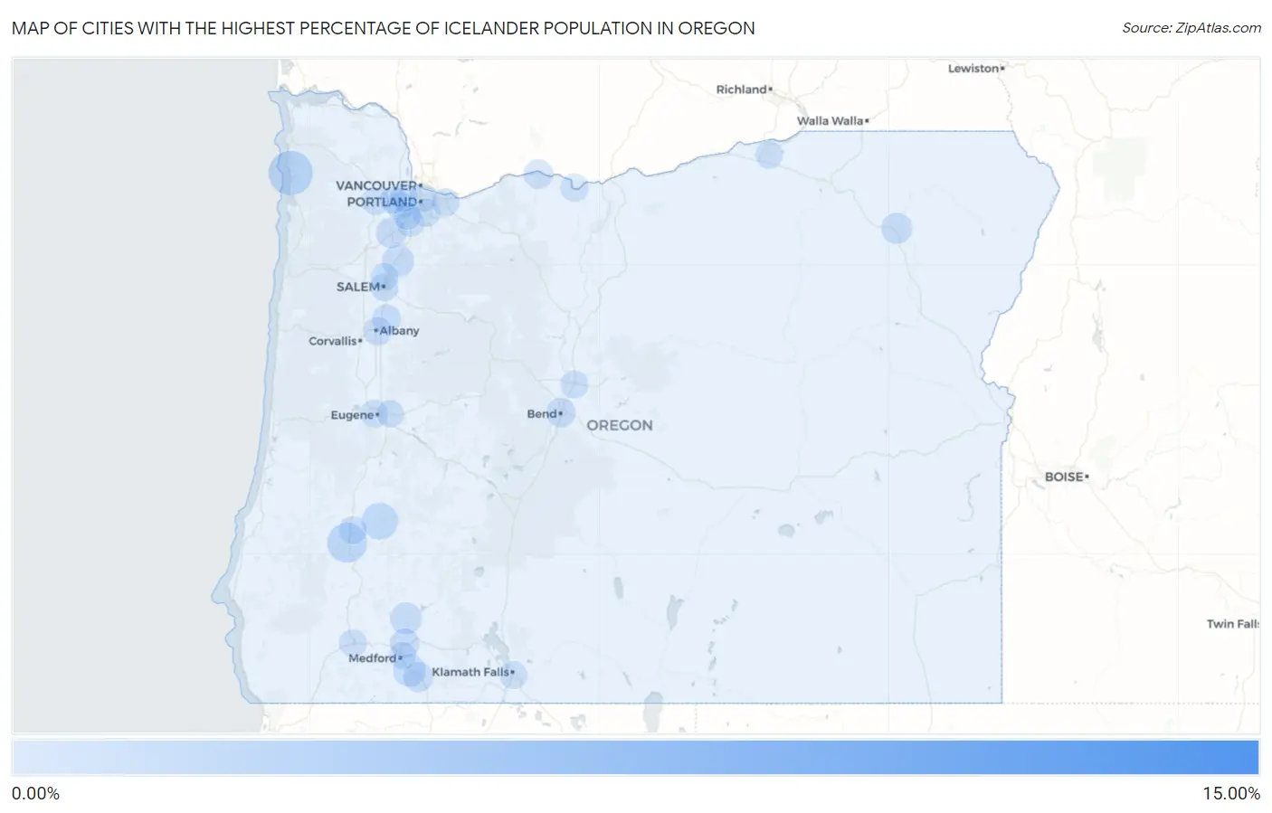 Cities with the Highest Percentage of Icelander Population in Oregon Map