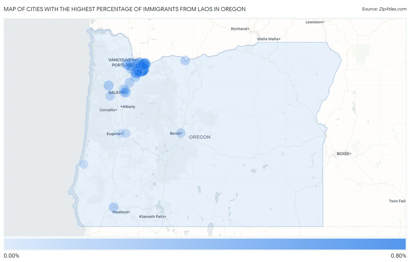 Cities with the Highest Percentage of Immigrants from Laos in Oregon Map