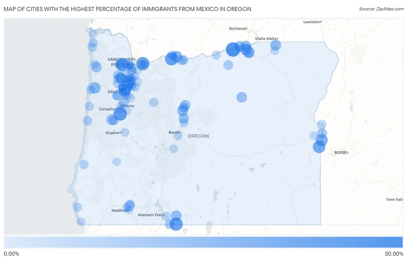 Cities with the Highest Percentage of Immigrants from Mexico in Oregon Map