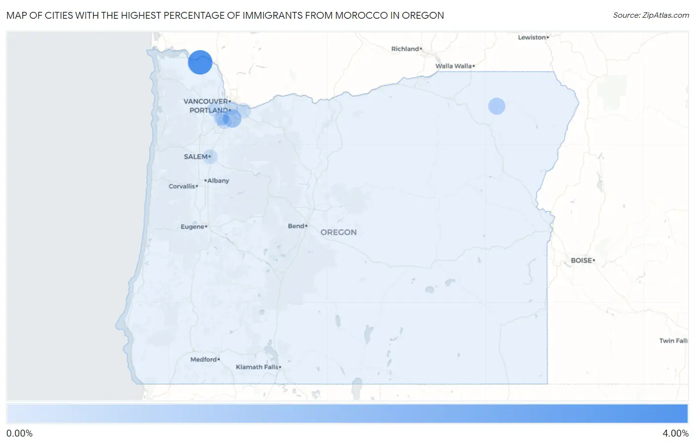 Cities with the Highest Percentage of Immigrants from Morocco in Oregon Map