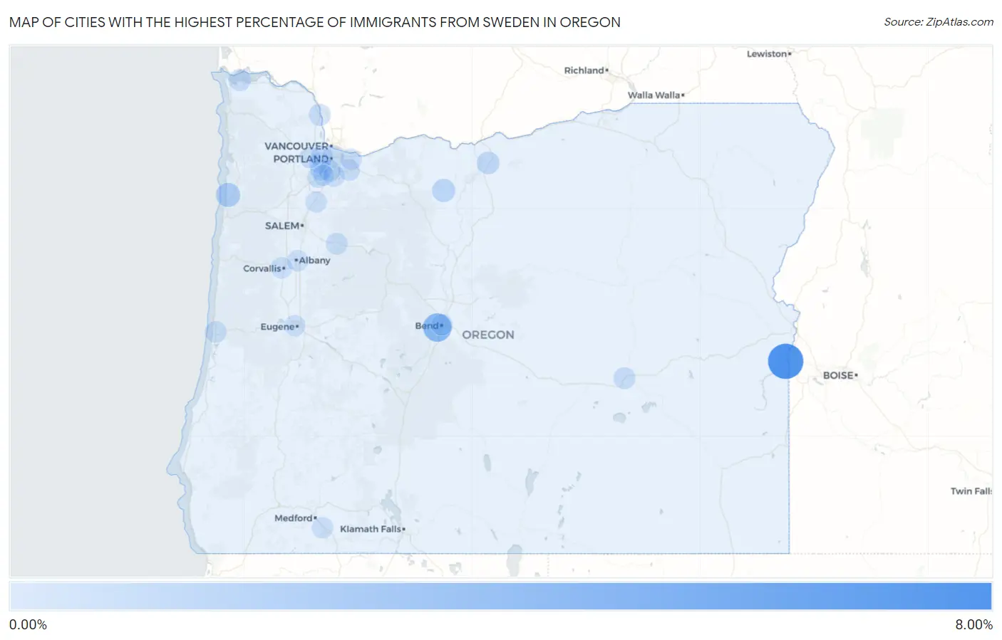 Cities with the Highest Percentage of Immigrants from Sweden in Oregon Map