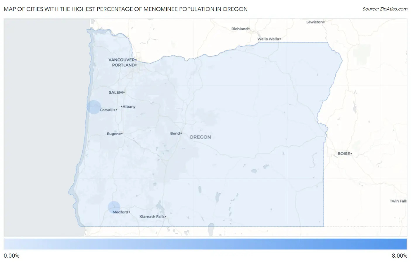 Cities with the Highest Percentage of Menominee Population in Oregon Map