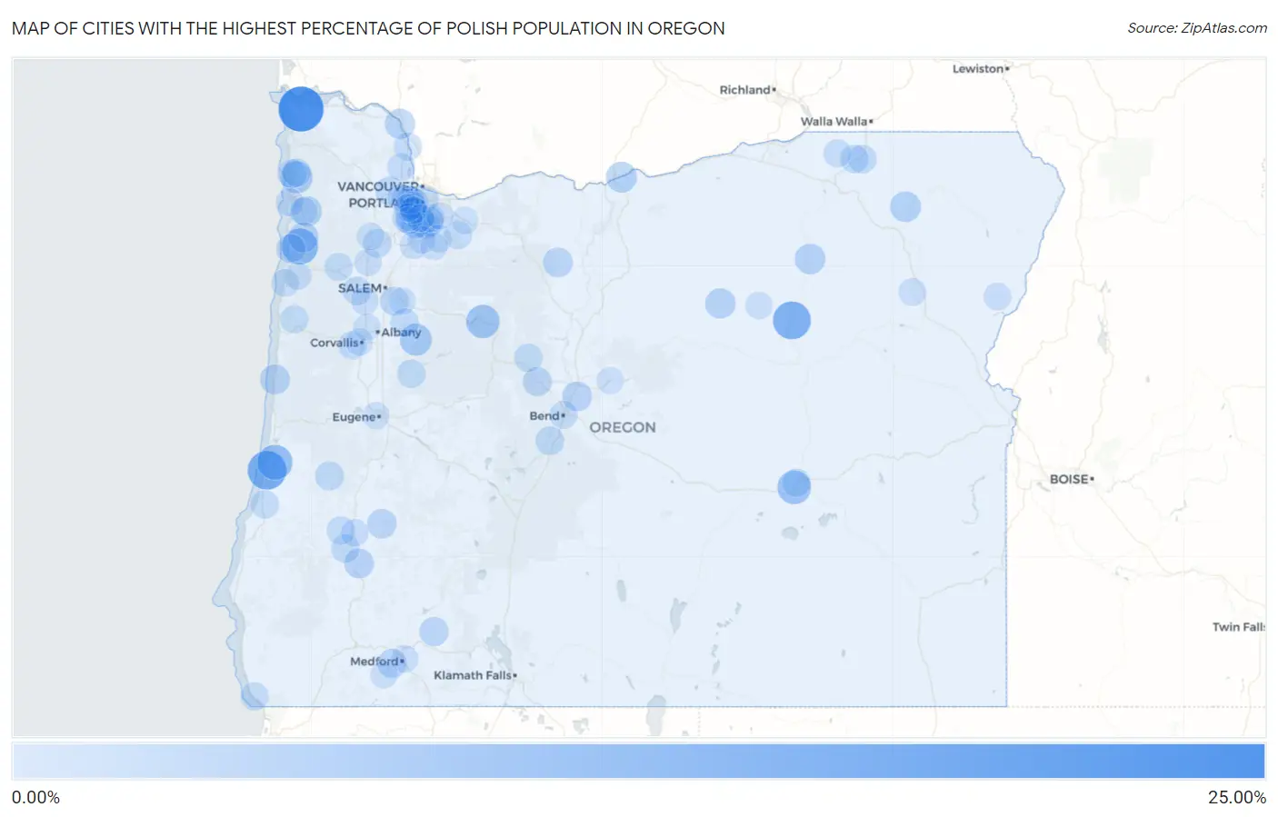 Cities with the Highest Percentage of Polish Population in Oregon Map