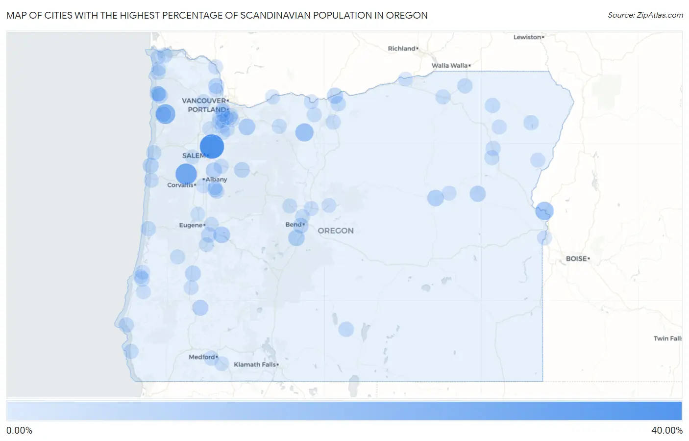 Cities with the Highest Percentage of Scandinavian Population in Oregon Map