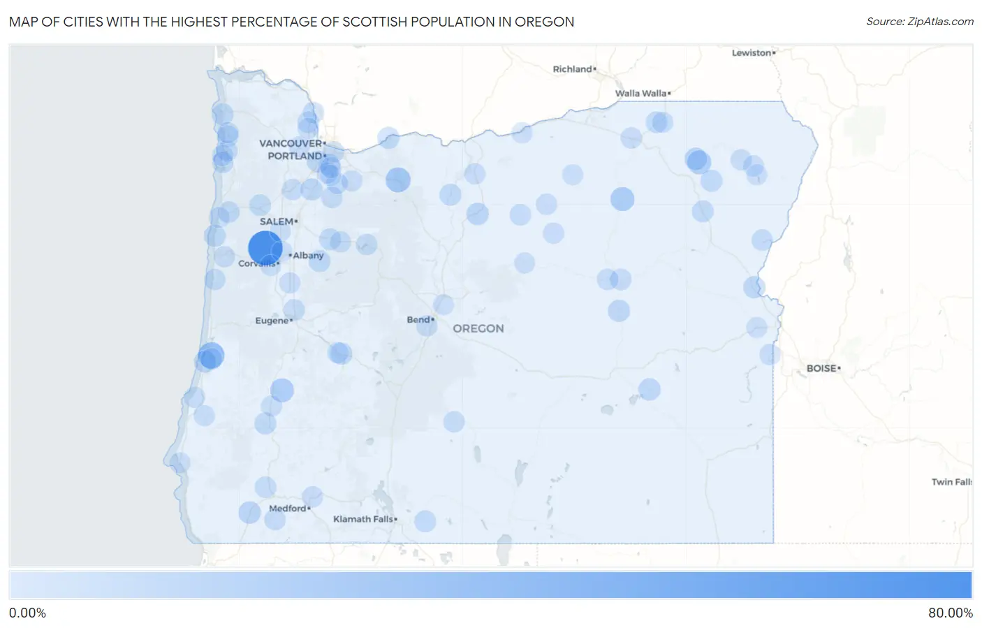 Cities with the Highest Percentage of Scottish Population in Oregon Map