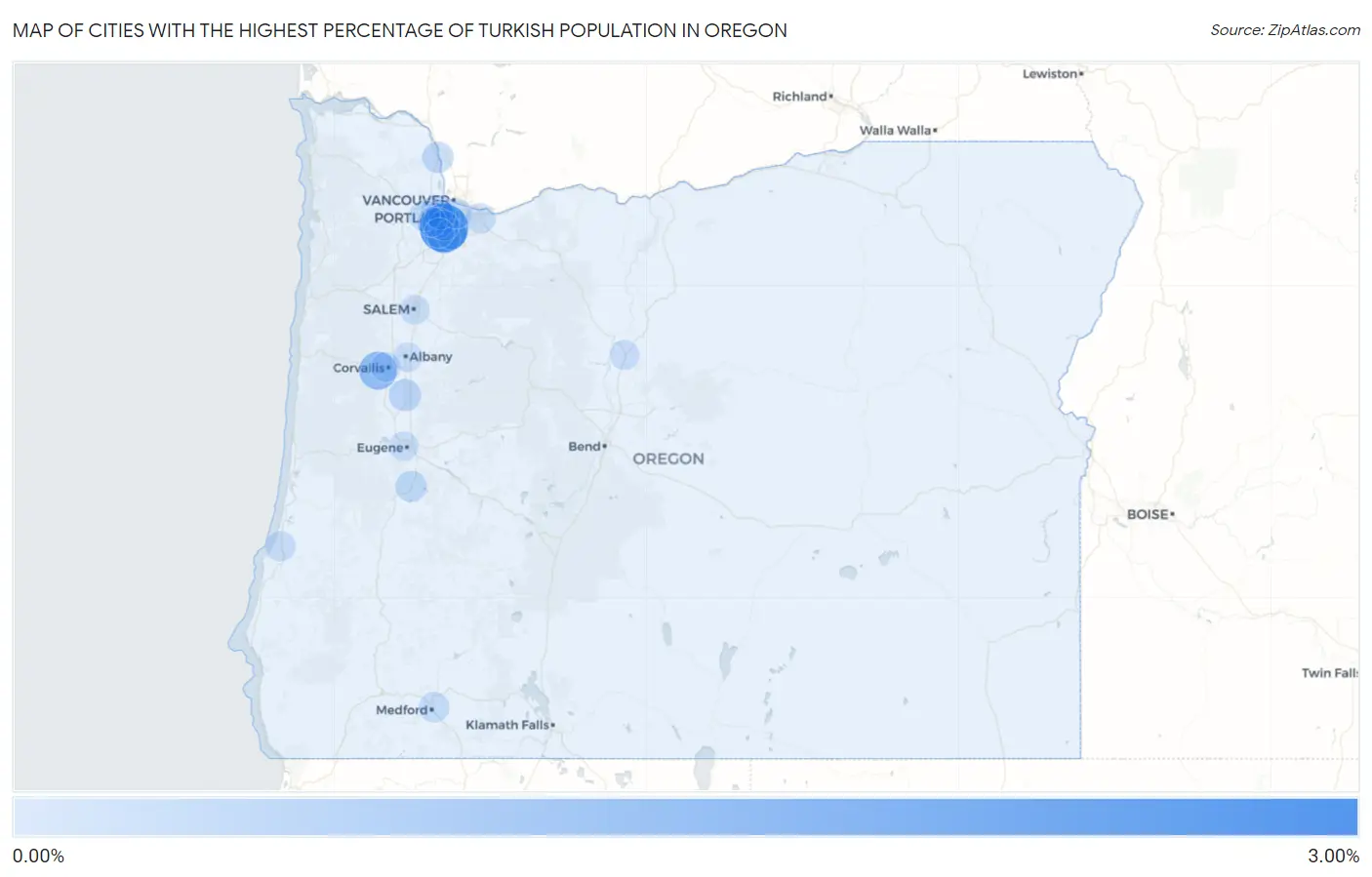 Cities with the Highest Percentage of Turkish Population in Oregon Map