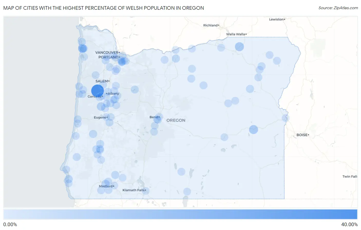 Cities with the Highest Percentage of Welsh Population in Oregon Map