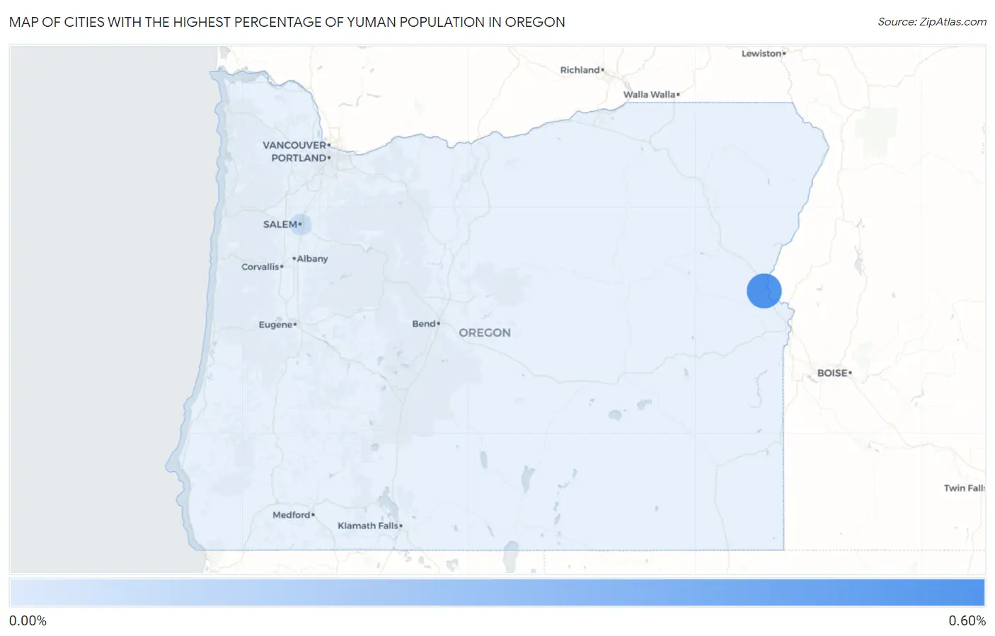 Cities with the Highest Percentage of Yuman Population in Oregon Map