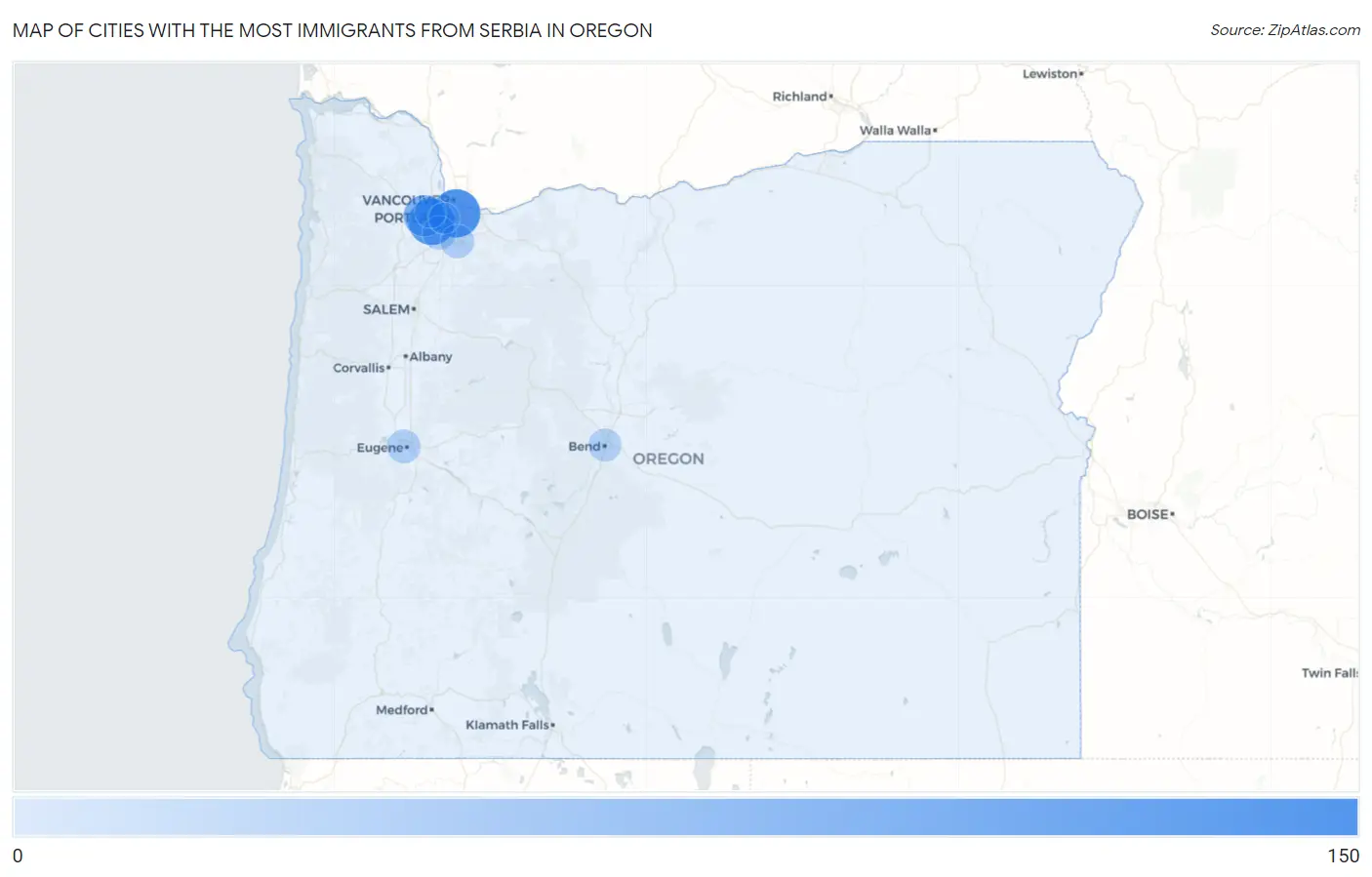 Cities with the Most Immigrants from Serbia in Oregon Map