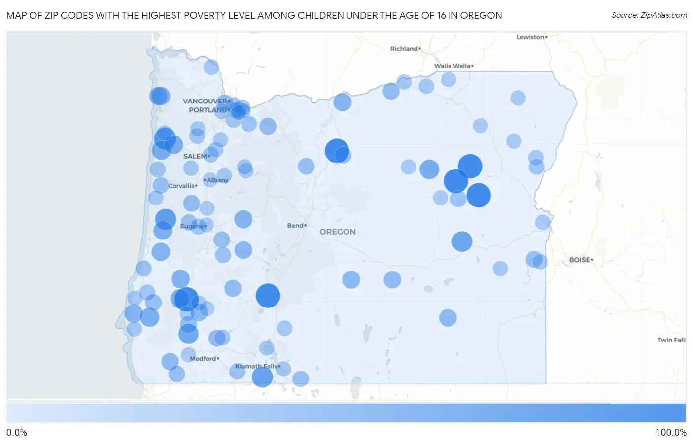 Zip Codes with the Highest Poverty Level Among Children Under the Age of 16 in Oregon Map