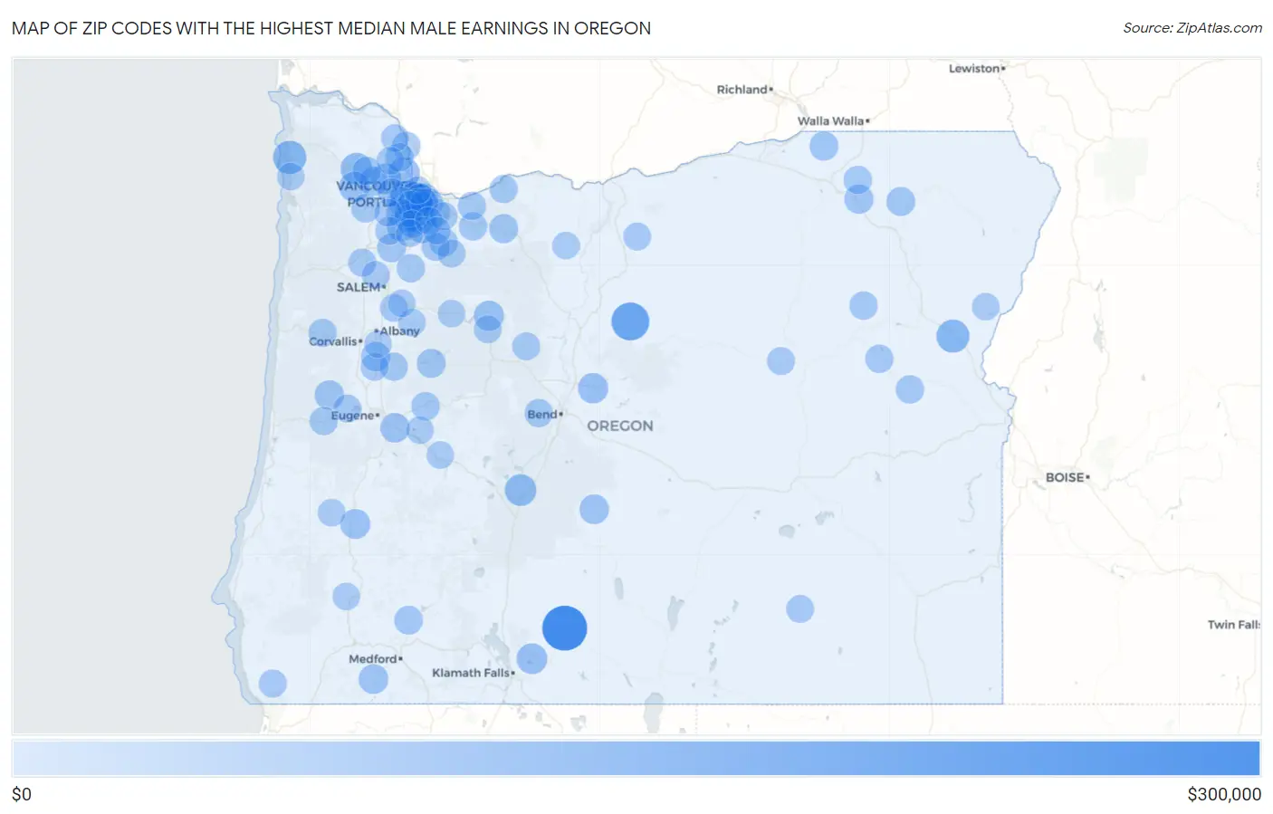 Zip Codes with the Highest Median Male Earnings in Oregon Map
