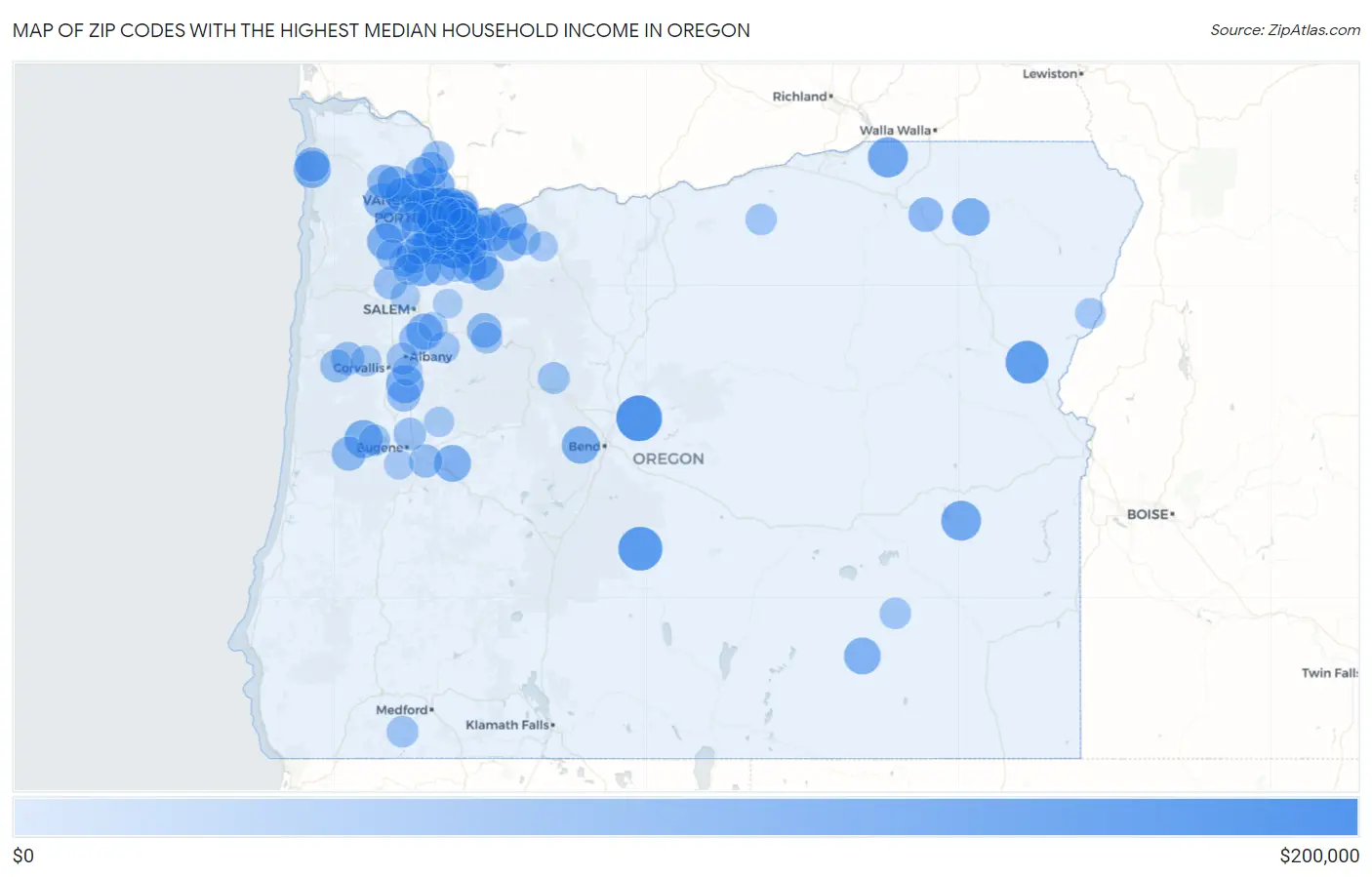 Zip Codes with the Highest Median Household Income in Oregon Map