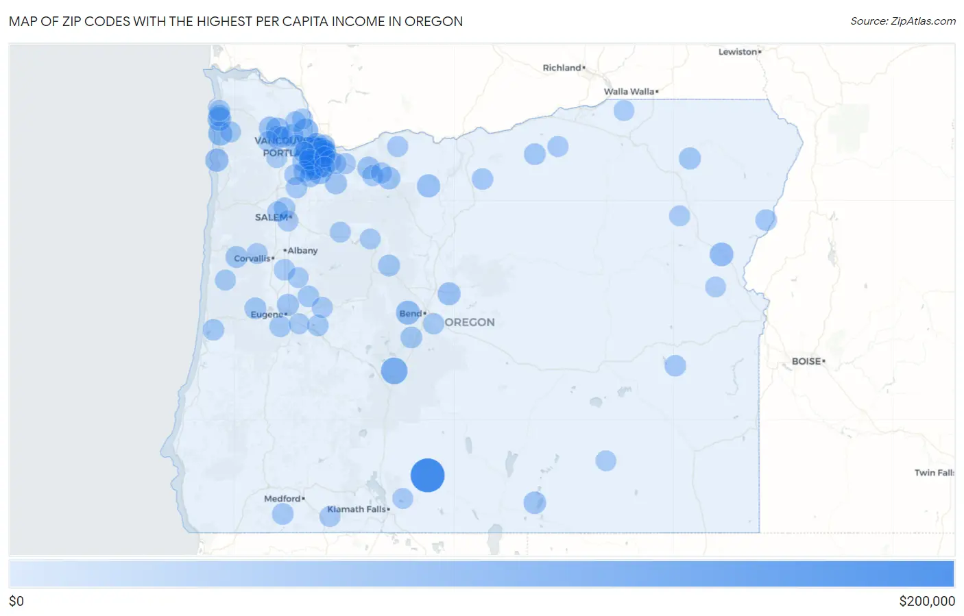 Zip Codes with the Highest Per Capita Income in Oregon Map