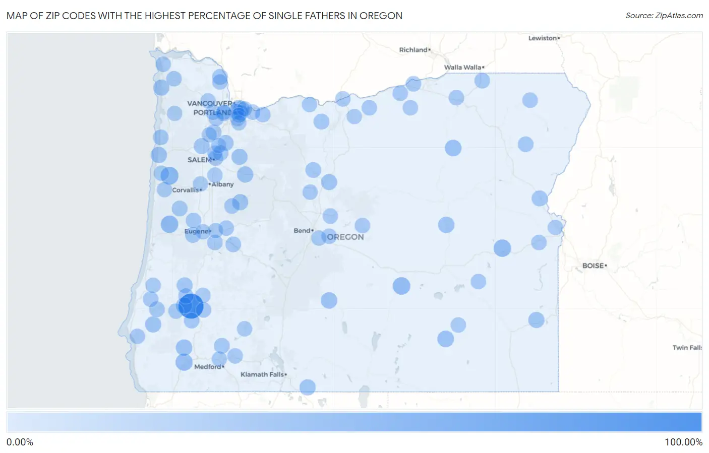 Zip Codes with the Highest Percentage of Single Fathers in Oregon Map