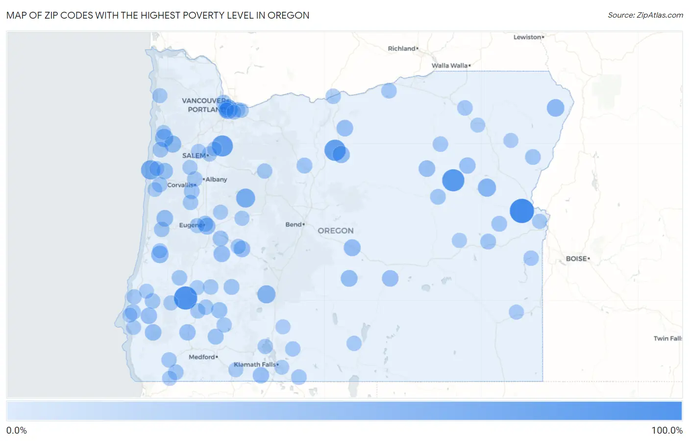 Zip Codes with the Highest Poverty Level in Oregon Map