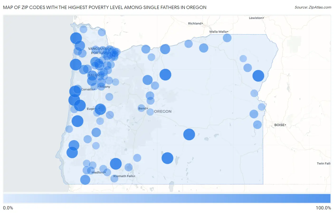 Zip Codes with the Highest Poverty Level Among Single Fathers in Oregon Map