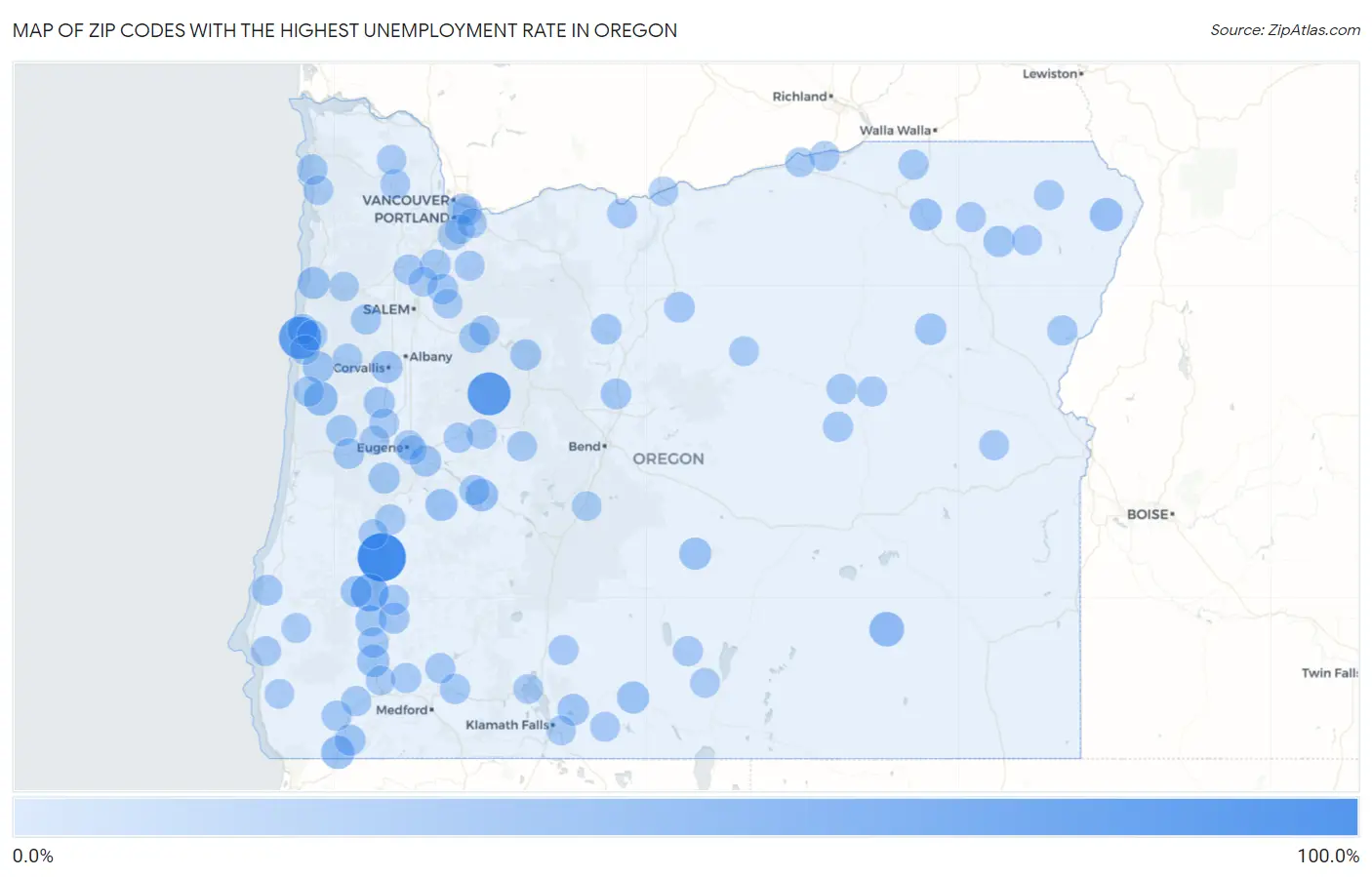 Zip Codes with the Highest Unemployment Rate in Oregon Map