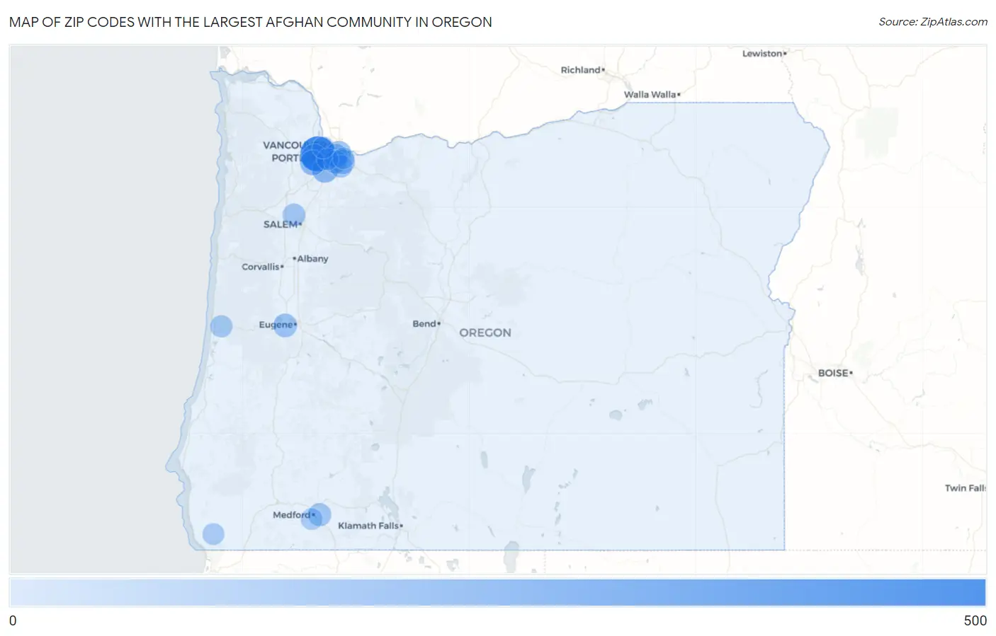Zip Codes with the Largest Afghan Community in Oregon Map