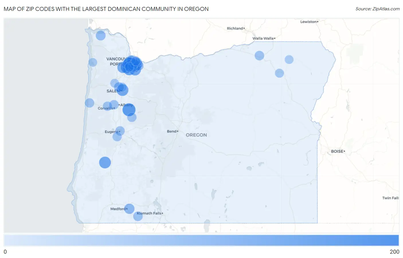 Zip Codes with the Largest Dominican Community in Oregon Map