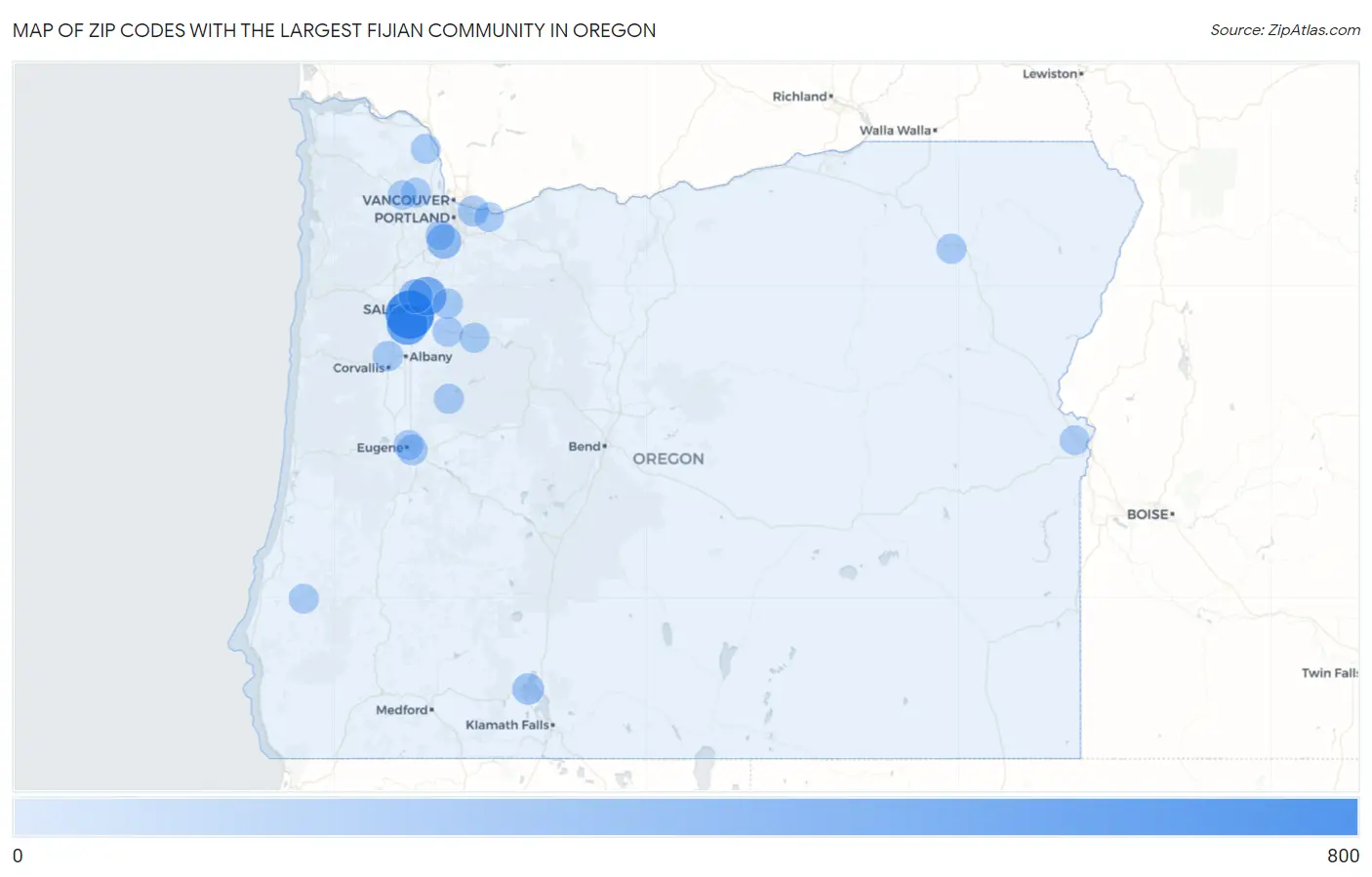 Zip Codes with the Largest Fijian Community in Oregon Map