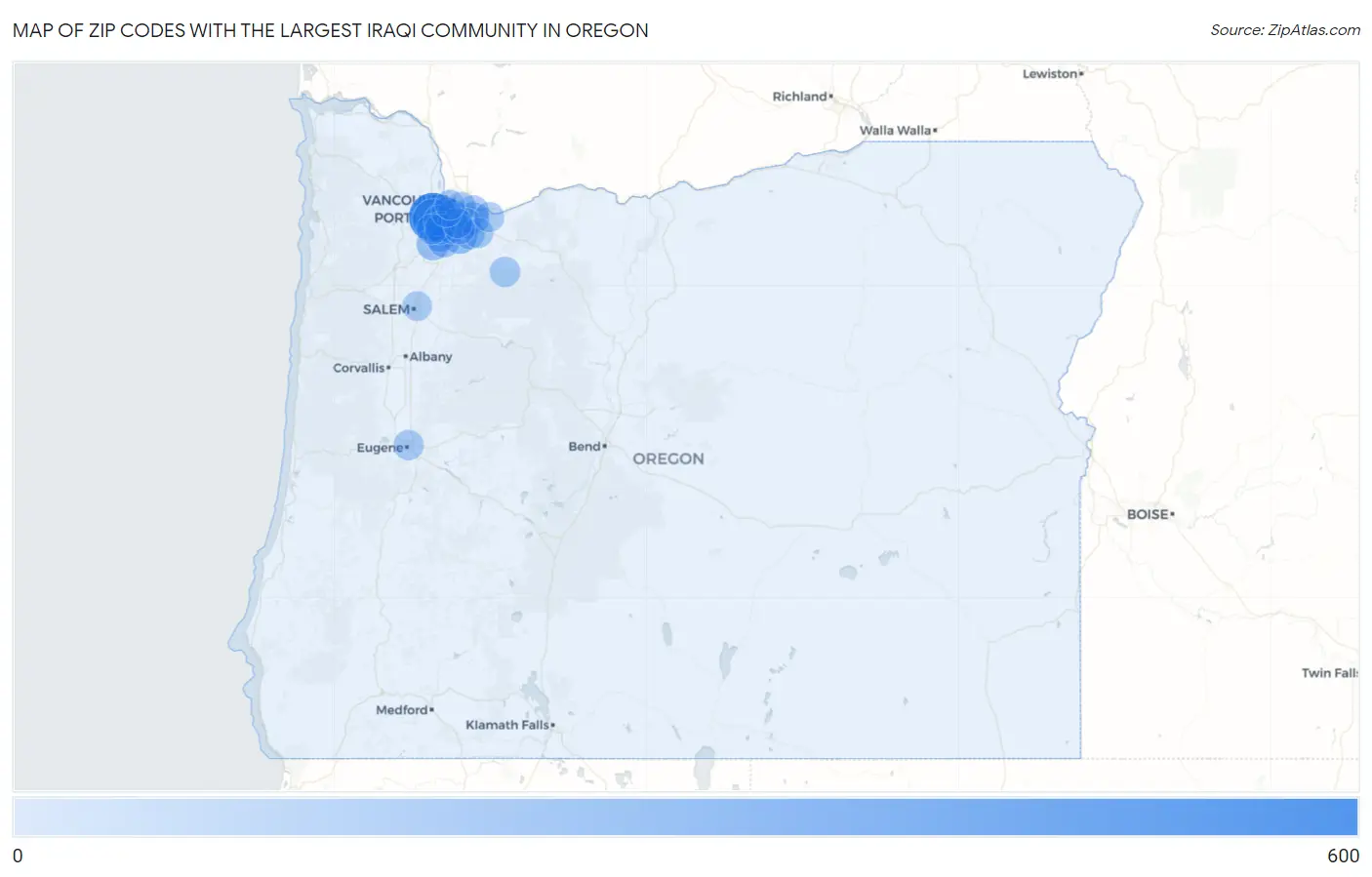 Zip Codes with the Largest Iraqi Community in Oregon Map